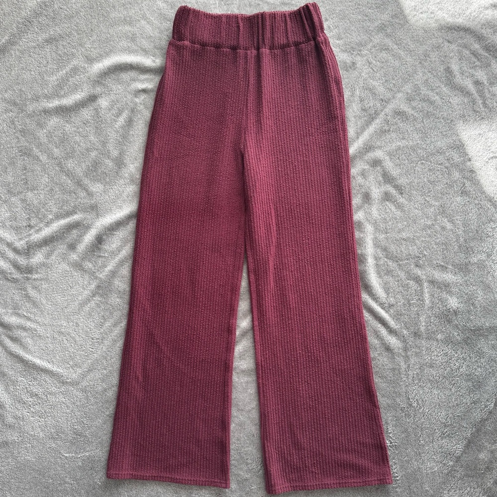 GIRL CRUSH GANG Wide Leg Waffle Pants - Dusty Rose/Muted Pink/Plum - Size S
